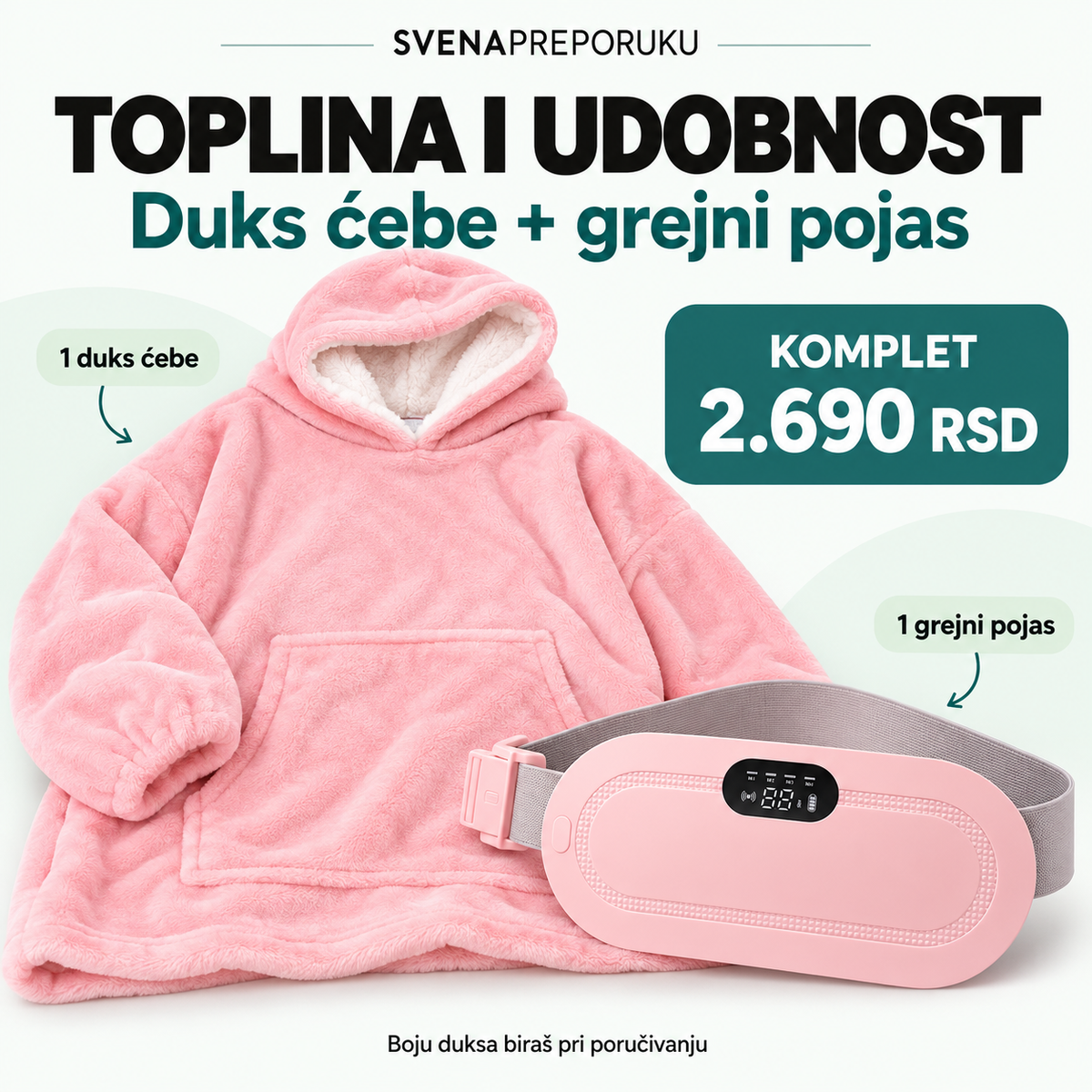 Duks ćebe i grejni pojas — komplet 2.690 RSD, roze varijanta