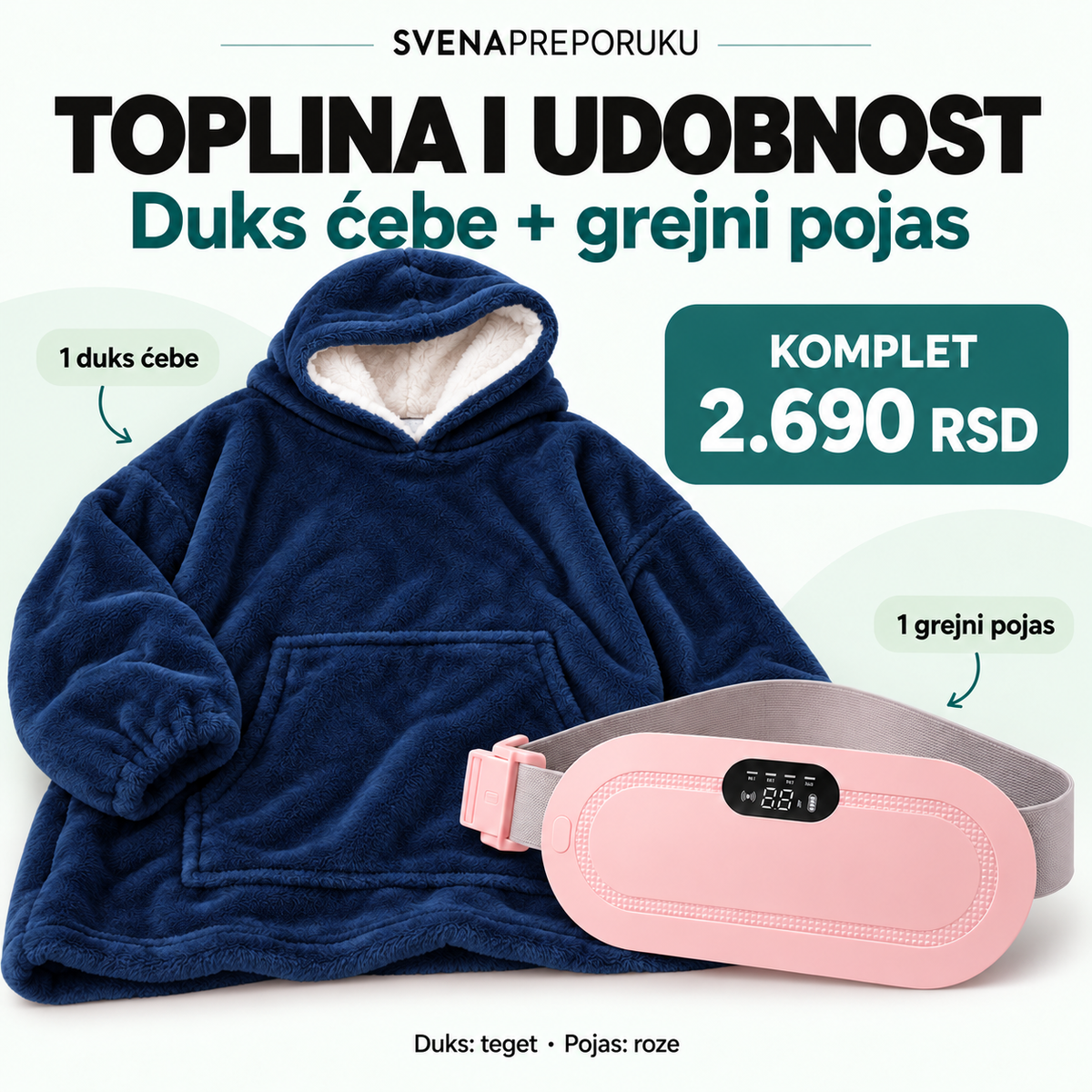 Komplet duks ćebe i grejni pojas — teget duks