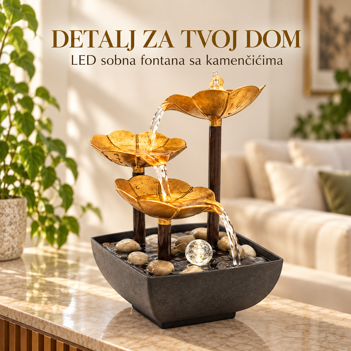 LED sobna fontana sa kamenčićima – Zlatni listovi
