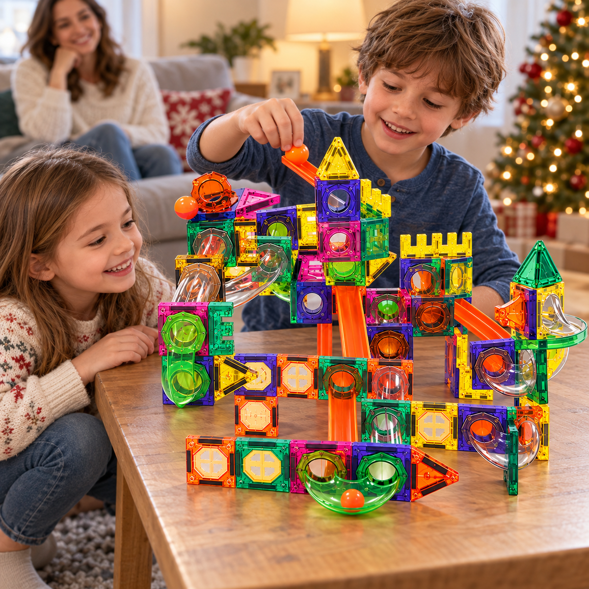 Zajednička igra dece uz Magic Magnetic Blocks stazu sa toboganima