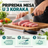 Priprema mesa: stabilna daska, kontrolisano sečenje i ručno pranje.