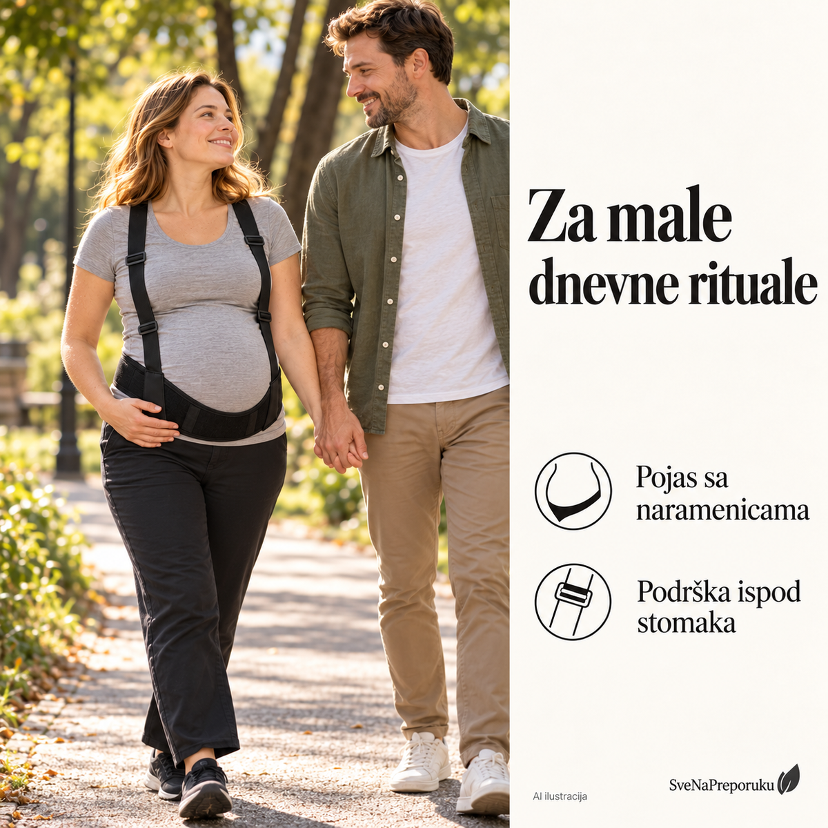 AI ilustracija: Lagano kretanje uz trudnički pojas.