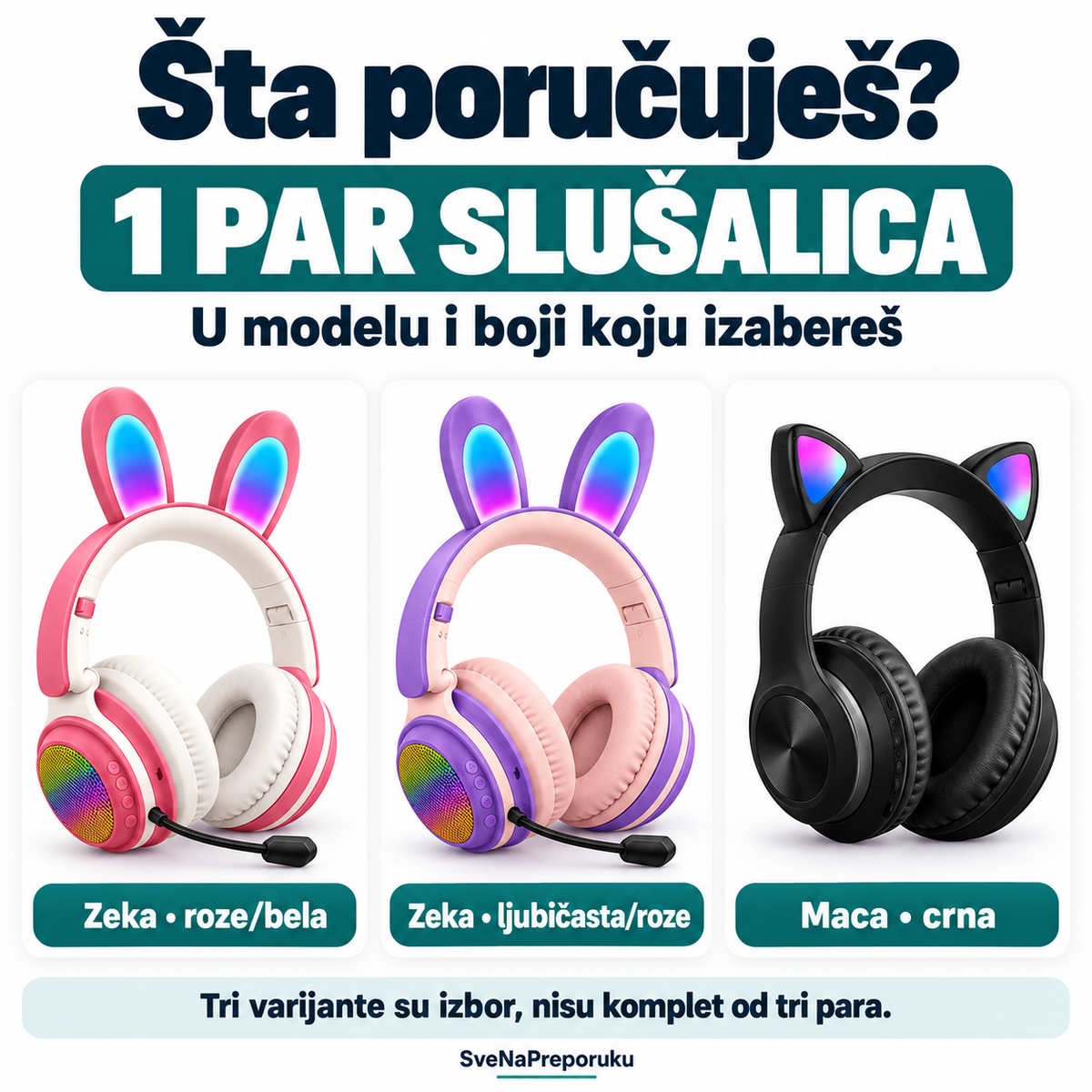 Porudžbina uključuje jedan par slušalica u izabranom modelu i boji