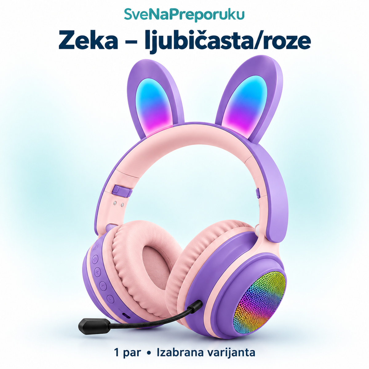 Zeka – ljubičasta/roze: pojedinačna varijanta bežičnih slušalica sa zečjim ušima