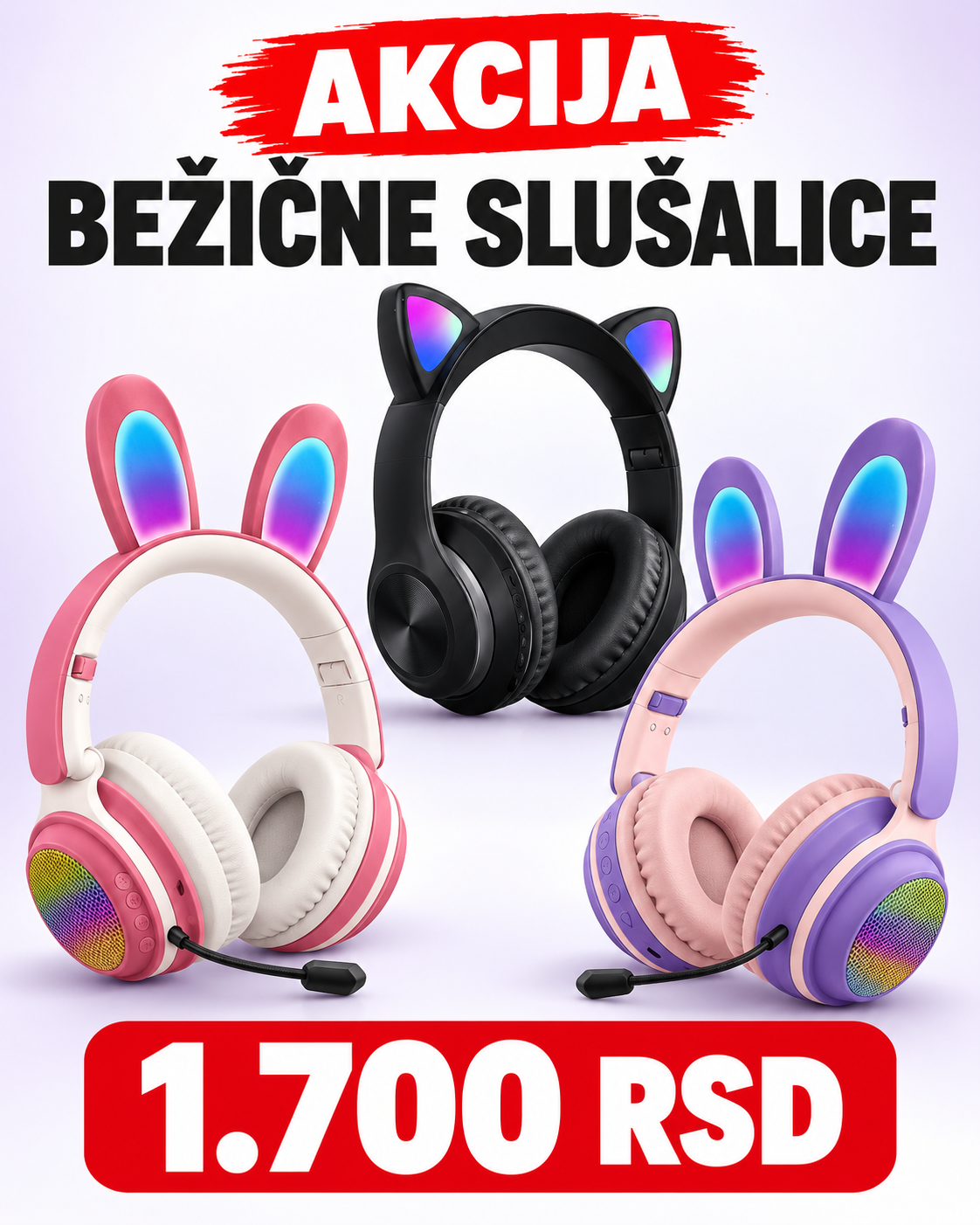 Bežične slušalice zeka i maca u tri varijante – akcijska cena 1.700 RSD