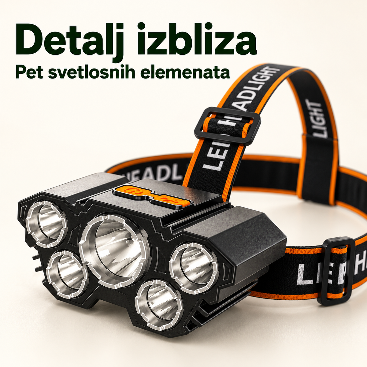 Lampa za glavu sa 5 LED dioda – Detalj izbliza