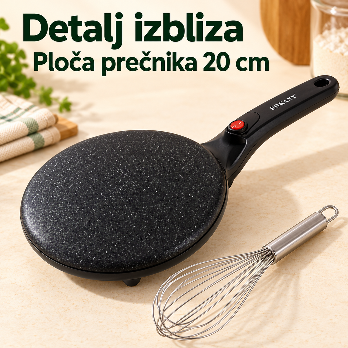 Električni tiganj za palačinke + mućkalica – Detalj izbliza