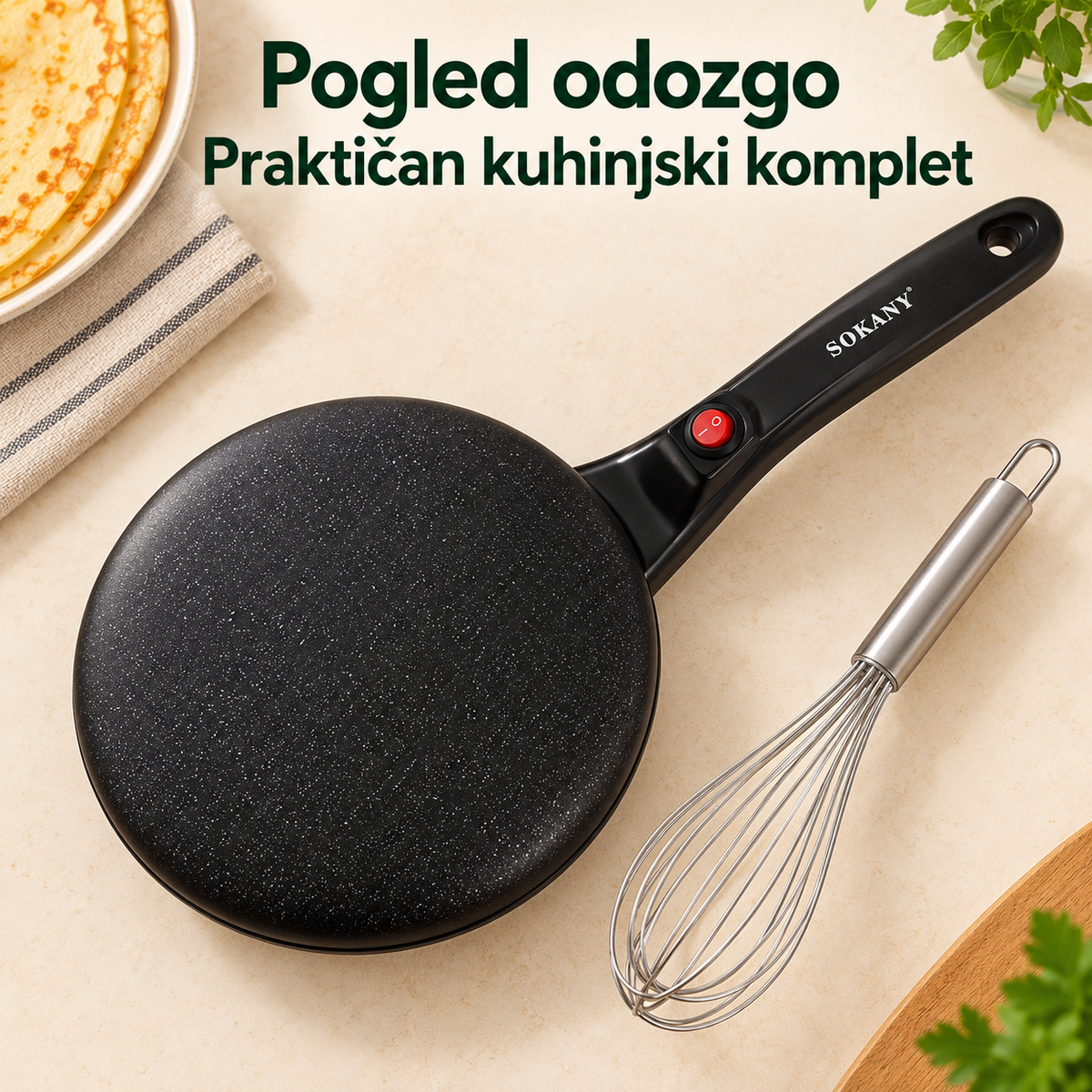 Električni tiganj za palačinke + mućkalica – Pogled odozgo
