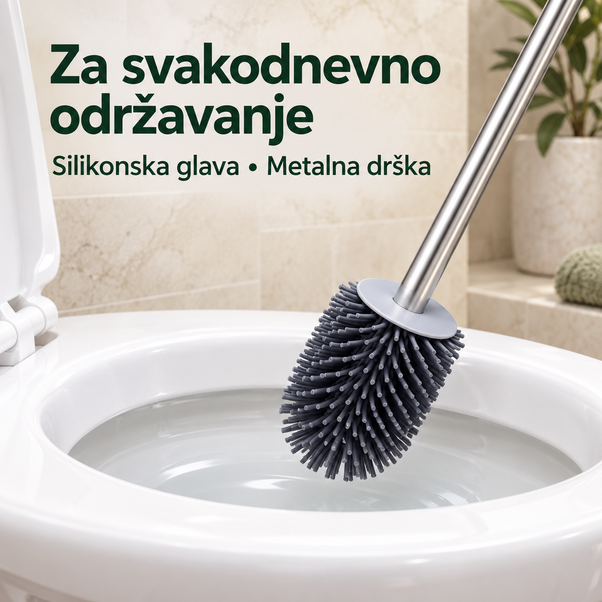 Silikonska četka za WC šolju u svetlom kupatilu