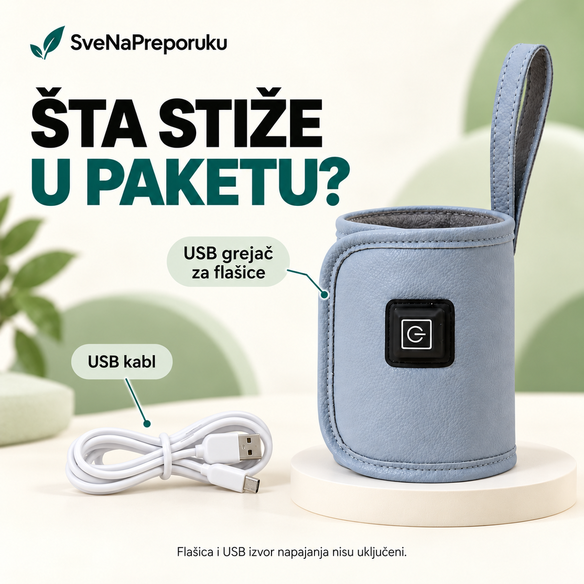 Sadržaj pakovanja USB grejača: plavosivi omotač sa komandom i jedan USB kabl.