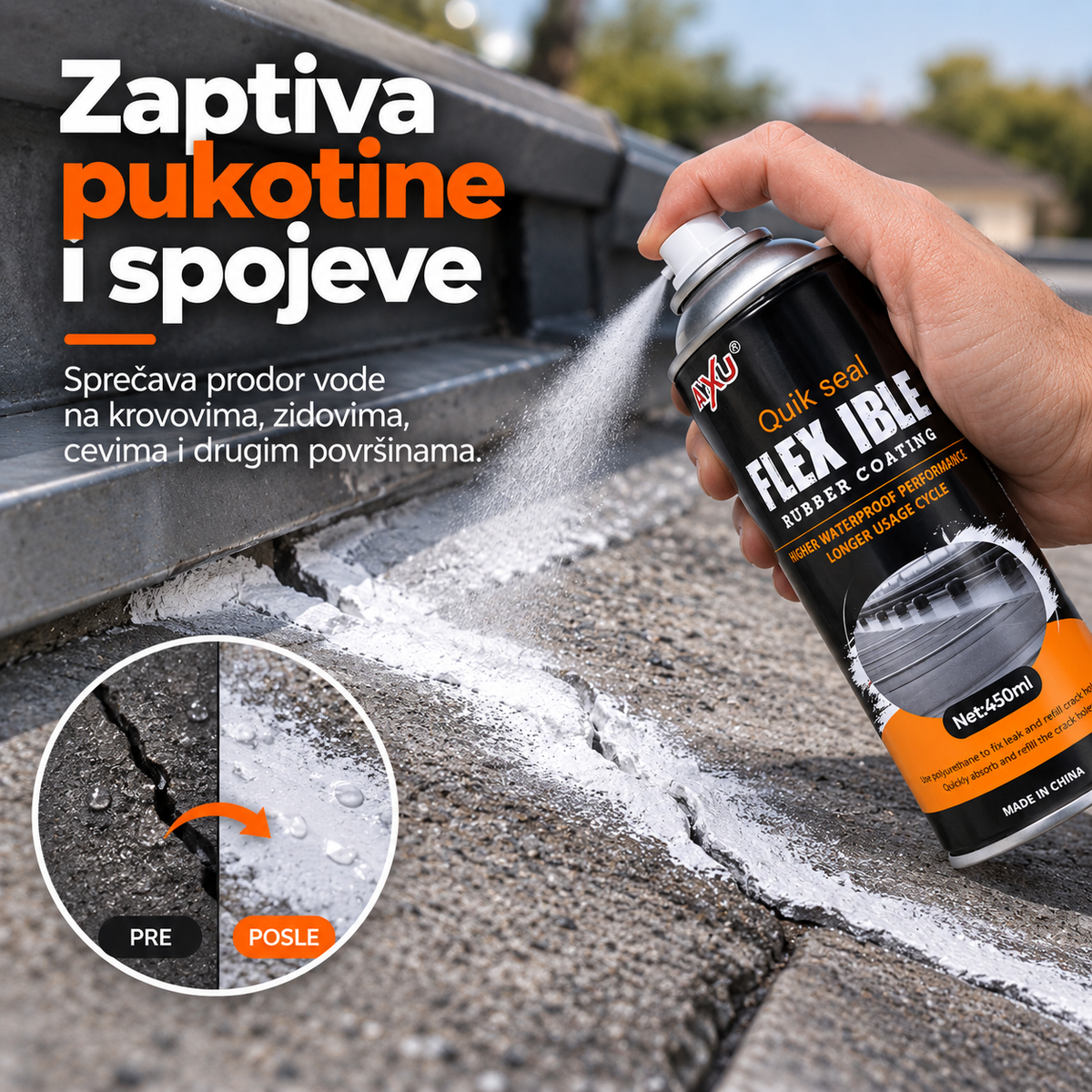Vodootporni Sprej za Zaptivanje i Popravku Pukotina (1+1) gratis