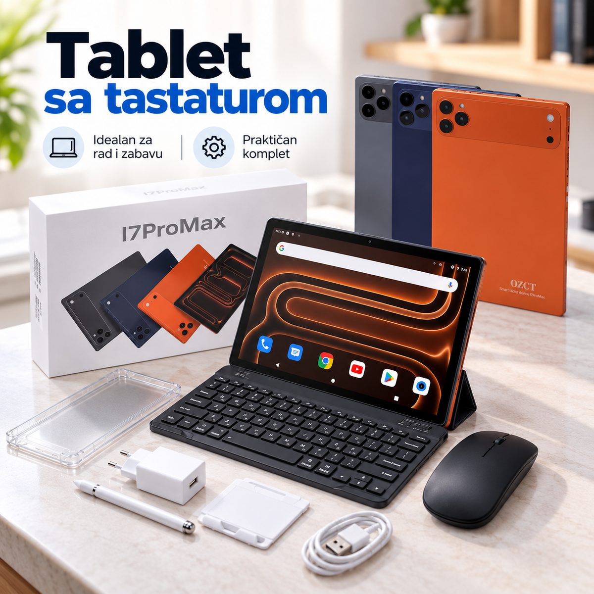 Tablet sa tastaturom i dodatnom opremom