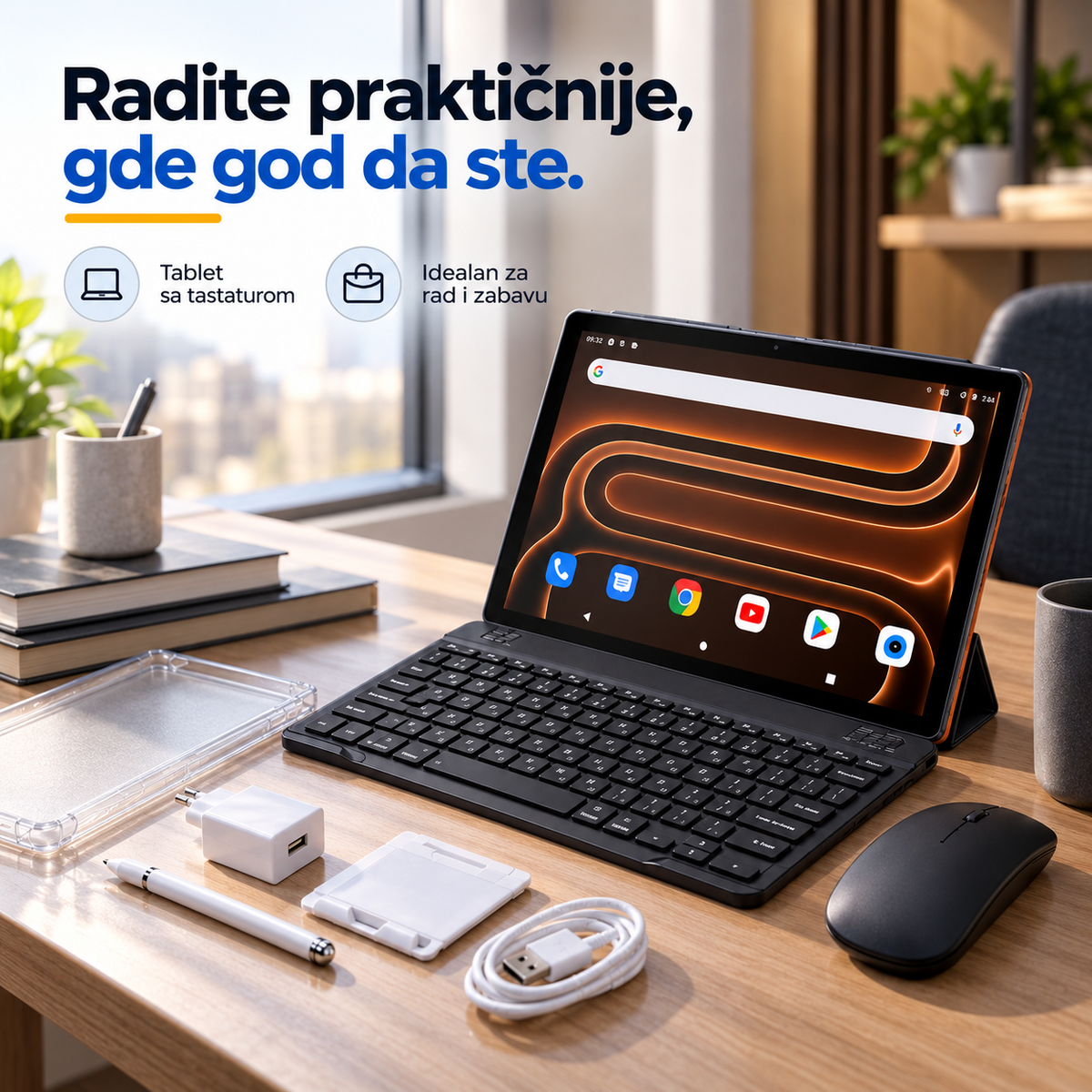 Tablet sa tastaturom i dodatnom opremom