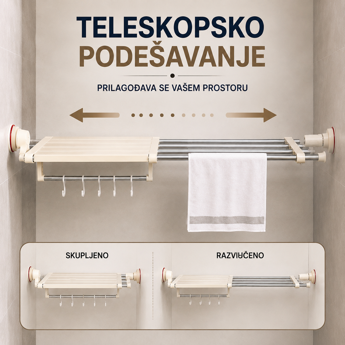 Teleskopska polica sa vakuumskim držačima