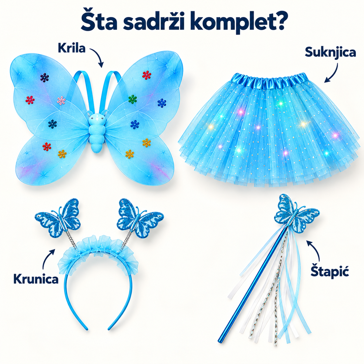 Ilustracija četiri dela plavog kompleta